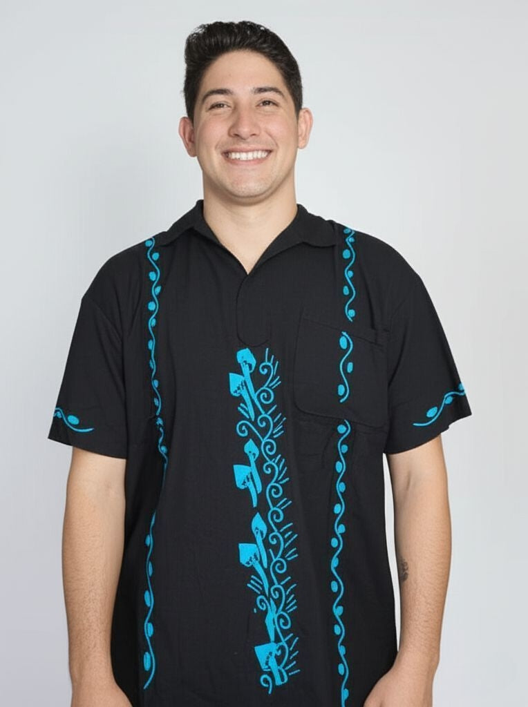 Camisa Guayabera hongos bordados negra