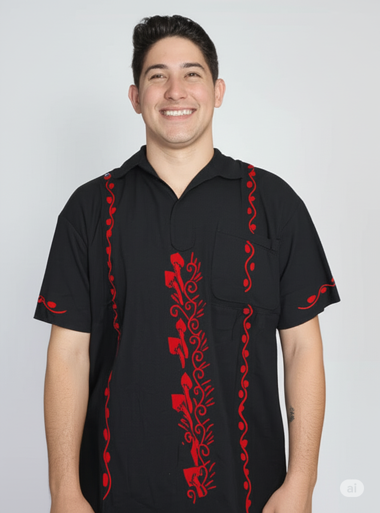 Camisa Guayabera hongos bordados negra