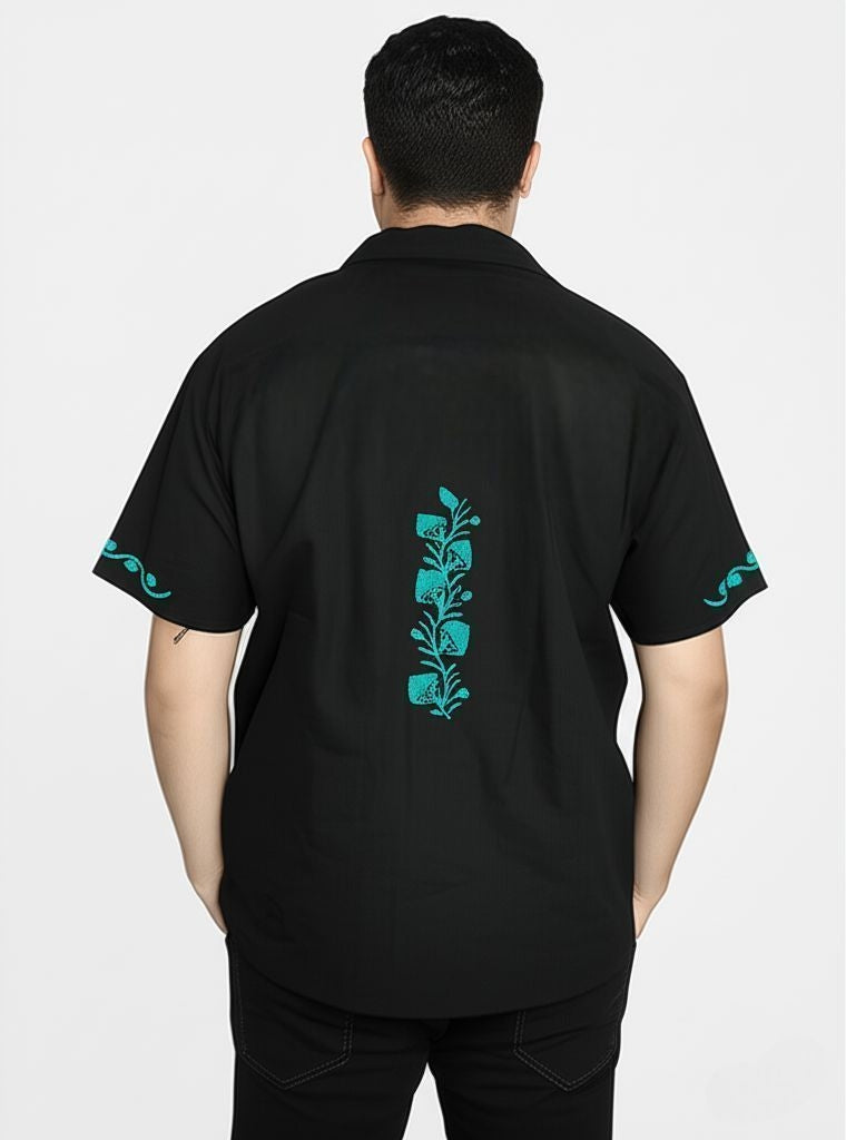 Camisa Guayabera hongos bordados negra