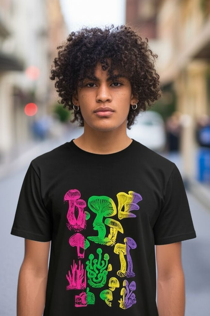 Black Neon Mushroom T-Shirt